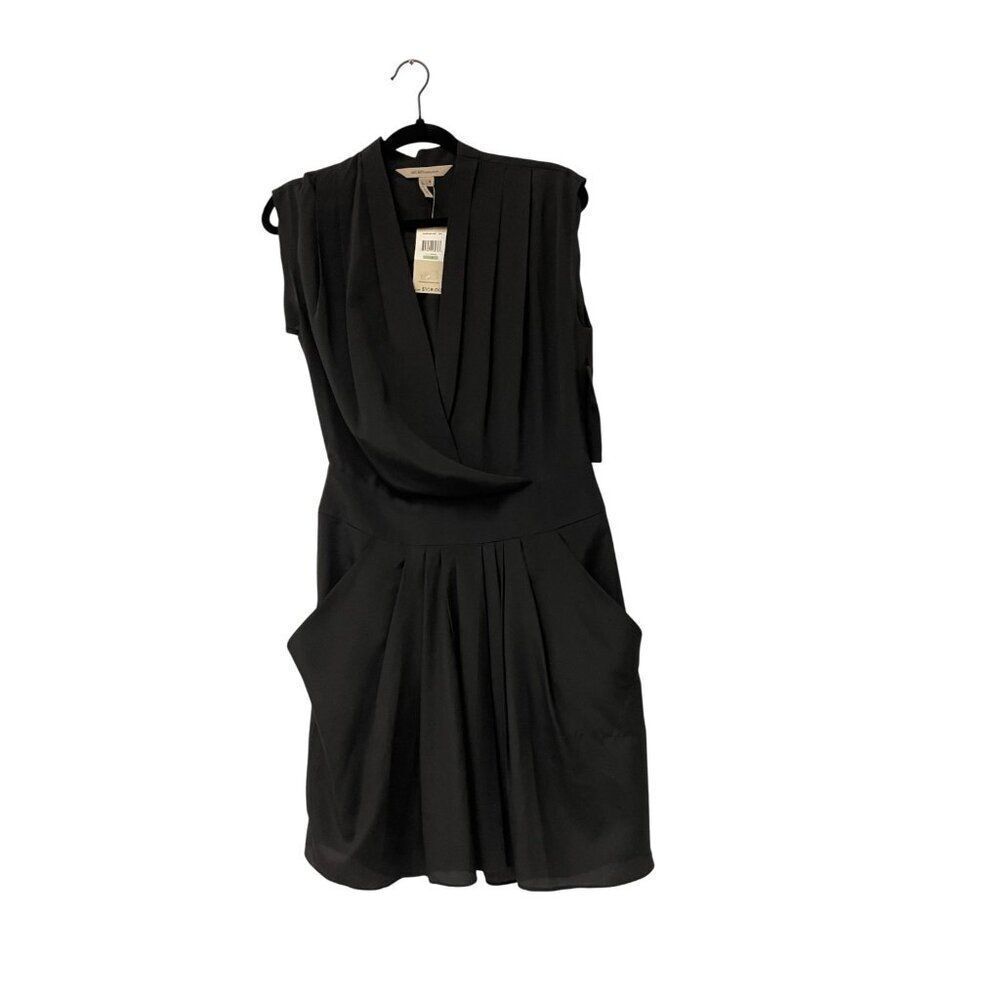 BCBGeneration Womens Mini Dress Draped Size 8 Black Shift Faux Wrap Pleated NWT
